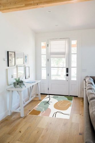 Wonnitar Mid Century 4x6 Rug,Washable Boho Area Rug for Living Room,Large Non-Slip Modern Abstract Art Nursery Accent Mat,Non-Shedding Soft Bedroom Carpet for Bathroom Entry Closet,Pink/Green in White Scandinavian Entryway