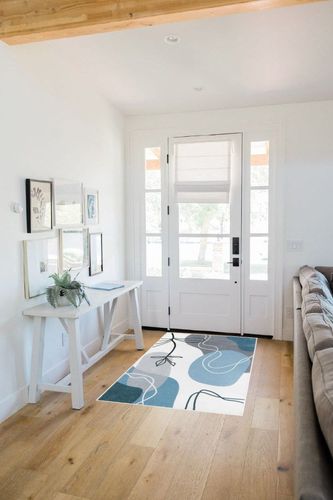 Wonnitar Mid Century Area Rugs 4x6,Boho Washable Entryway Rug,Minimalist Modern Art Blue Large Rugs for Bedroom,Non-Slip Soft Living Room Throw Mat Carpet for Apartment Kitchen Home Office in White Scandinavian Entryway