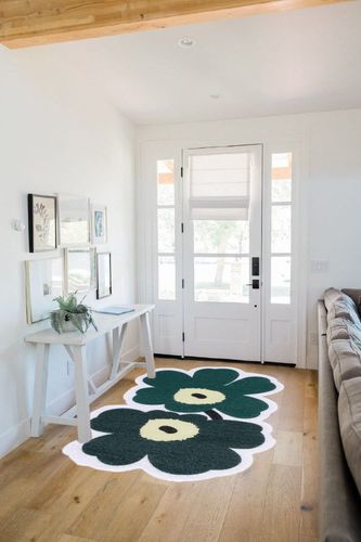 Flower Shape Bath Mats Green Shower Tub Mat Non Slip PVC Loofah Bath Mat Rug for Kitchen 50X80 cm in White Scandinavian Entryway