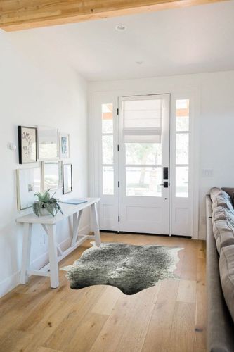 Rtizon Faux Cowhide Rug for Living Room, 3.9 x 4.6 Feet Grey, Cow Print Skins Rug for Bedroom, Durable Premium Faux Fur Animal Cow Hide Rugs Carpet for Western Decor in White Scandinavian Entryway