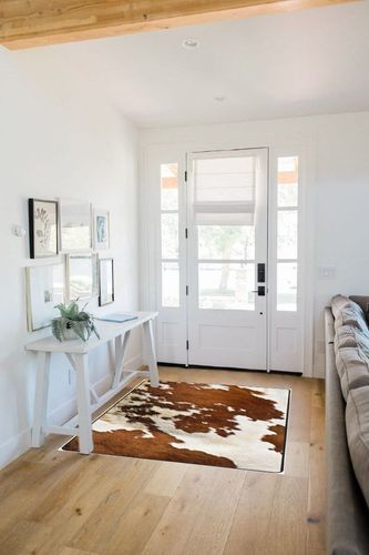 Zeraoke Red and White Cowhide Area Rug 4x5.25 Ft (48x63 Inch), Machine Washable Area Rugs with Non-Slip Backing, Soft Fluffy Carpet Rugs for Living Room Bedroom Entryway Kids Room Home Decor in White Scandinavian Entryway