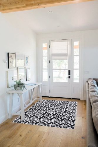 Fluffy Leopard Print Rug 4x6 Feet in White Scandinavian Entryway