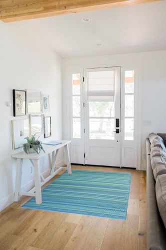 Fab Habitat Outdoor Rug - Waterproof, Fade Resistant, Crease-Free - Premium Recycled Plastic - Striped - Patio, Deck, Porch, Balcony, Laundry Room - Cancun - Turquoise & Moss Green - 4 x 6 ft in White Scandinavian Entryway