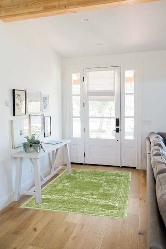 Charlton Home Pat Green Area Rug, Size: Rectangle 4' x 6' in White Scandinavian Entryway