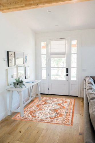 Filey Oriental Terracotta/Ivory Area Rug Mistana Rug Size: Rectangle 4'1" x 6'1" in White Scandinavian Entryway