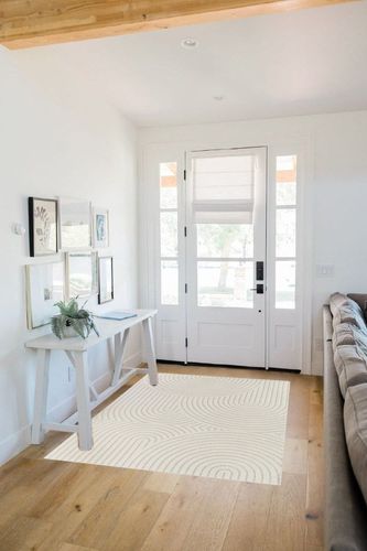 Ayjah Cream Modern Geometric Area Rug Wade Logan Rug Size: Rectangle 4'4" x 6' in White Scandinavian Entryway