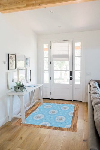 Ambesonne Floral Area Rug, Dandelion Petals Flying Fluffy Soft Flora in Pastel Tones Spring Romantic Design, Flat Woven Accent Rug for Living Room Bedroom Dining Room, 4' X 5' 7", Sky Blue White in White Scandinavian Entryway