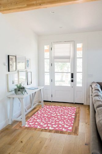 Ambesonne Birds Area Rug, Poultry Concept Abstract White Silhouettes of Fluffy Chickens and Tiny Sparrow Birds, Flat Woven Accent Rug for Living Room Bedroom Dining Room, 4' X 5' 7", Multicolor in White Scandinavian Entryway