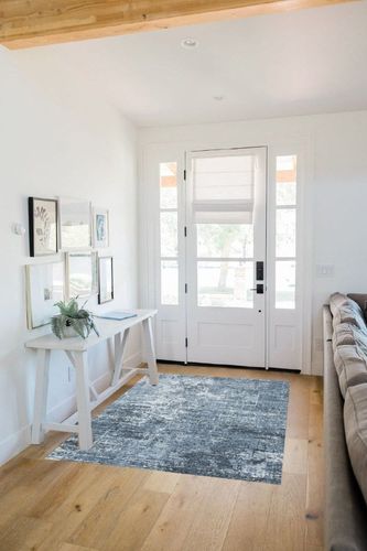 Dripex Modern Abstract Collection Area Rug, Washable 4x6 Rug Soft Fluffy Indoor Carpet Area Rugs for Living Room Bedroom Kids Rooms, Dark Blue Non-Slip Faux Fur Throw Rug Floor Mats for Home in White Scandinavian Entryway