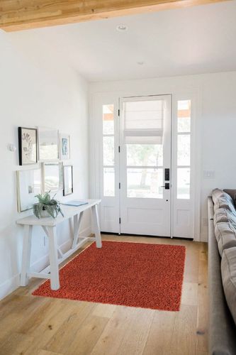 Unique Loom Solid Shag Collection Area Rug (4' 1" x 6' 1" Rectangle, Terracotta) in White Scandinavian Entryway