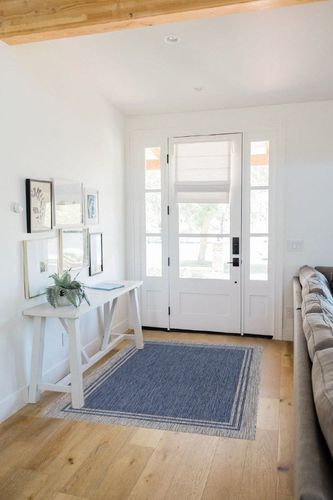 Lena Rug Washable Indoor Outdoor Rug Weather Resistant Indoor Outdoor Carpet for Porch Deck Balcony Backyard Patio Rug 4x6 Bordered Azure Blue/Silver Grey in White Scandinavian Entryway