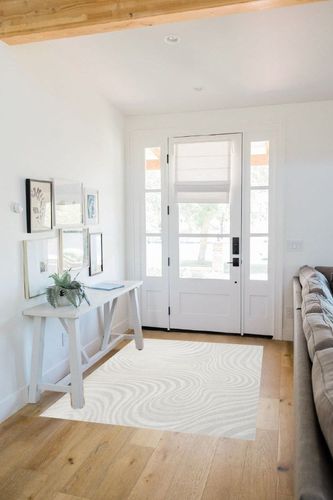 JONATHAN Y SCN103A-4 Maribo Abstract Groovy Striped Indoor Area Rug, Contemporary, Modern, Vintage, Coastal, Bohemian for Bedroom,Kitchen,Living Room,Non Shedding,Easy-Washing, Cream, 4 X 6 in White Scandinavian Entryway