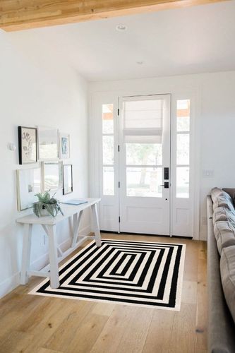 Abani Contemporary Black & Ivory 4' x 6' Area Rug, Contrasting Geometric Modern Stripe Symmetrical Living Room Carpet Rugs in White Scandinavian Entryway
