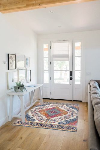 JONATHAN Y BMF106A-4 Bohemian Flair Boho Vintage Medallion Blue/Multi 4 ft. x 6 ft. Area-Rug, Vintage, Easy-Cleaning, for Bedroom, Kitchen, Living Room, Non Shedding in White Scandinavian Entryway