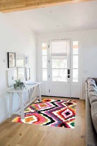 nuLOOM Handmade Carnival Abbey Shaggy Area Rug, 4x6, Multi in White Scandinavian Entryway