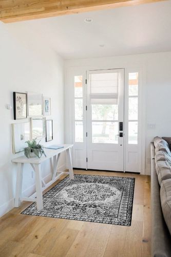 Comeet Area Rug 4x6, Washable Rug, Indoor Throw Mat Anti Slip Backing Floor Carpet for Kitchen Living Room Bedroom Dining Room Black/White in White Scandinavian Entryway