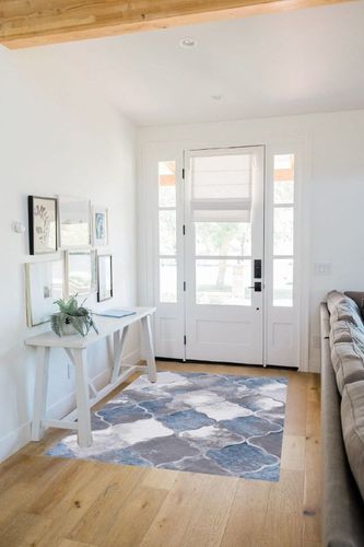 FINOREN Minimalist Area Rug,Blue Gray Block Soft Non-Slip Rug for Bedroom Living Room Hallway Dining Room Home Entrance,Washable Low Pile Floor Decor,Child Pet Friendly,Blue-Gray,4x6 Feet in White Scandinavian Entryway
