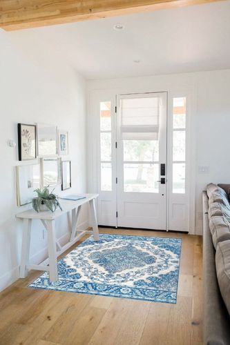 JONATHAN Y BMF106B-4 Bohemian Flair Boho Vintage Medallion Cream/Blue 4 ft. x 6 ft. Area-Rug, Vintage, Easy-Cleaning, for Bedroom, Kitchen, Living Room, Non Shedding in White Scandinavian Entryway