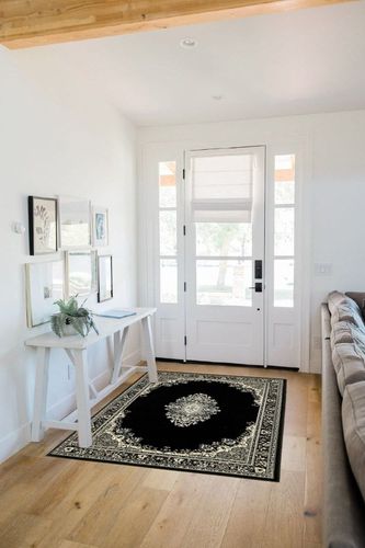 Unique Loom Reza Collection Traditional Persian Style Area Rug, 4 x 6 ft, Black/Beige in White Scandinavian Entryway