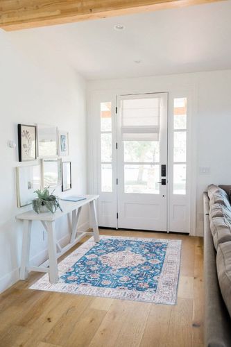 Syalife Washable Rug Vintage Area Rugs, 4'x 6' Living Room Rug with Non Slip Backing, Ultra-Thin Medallion Distressed Non-Shedding Blue Rug, Vintage Floor Mat Indoor Rug in White Scandinavian Entryway