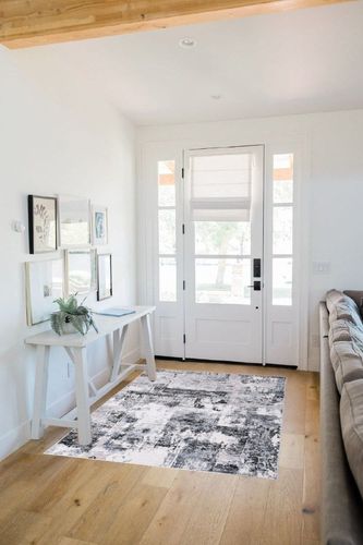 Miukiki Washable Rug 4x6, Ultra Soft Area Rug, Non Slip Abstract Rug Foldable, Stain Resistant Rugs for Living Room Bedroom (Blue/Grey, 4'x6') in White Scandinavian Entryway