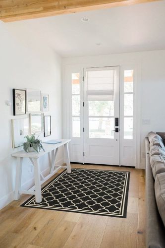 SAFAVIEH Courtyard Collection Accent Rug - 4' x 5'7", Black & Beige, Trellis Design, Non-Shedding & Easy Care, Indoor/Outdoor & Washable-Ideal for Patio, Backyard, Mudroom (CY6918-226) in White Scandinavian Entryway