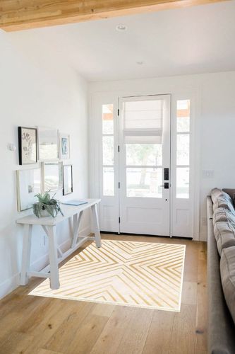 Alfa Rich 4x6 Area Rug, Ultra-Thin Geometric Cream Gold Rug, Non-Slip Machine Washable Rugs in White Scandinavian Entryway