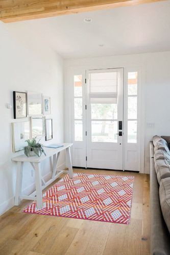 TAKSHA Vertex Orange Outdoor Rug 4' x 6' Outdoor Plastic Straw Rug, Waterproof Outdoor Rug, Washable and Reversible, Indoor Outdoor Rug for Deck and Patio, Rustic Rug for Camping in White Scandinavian Entryway