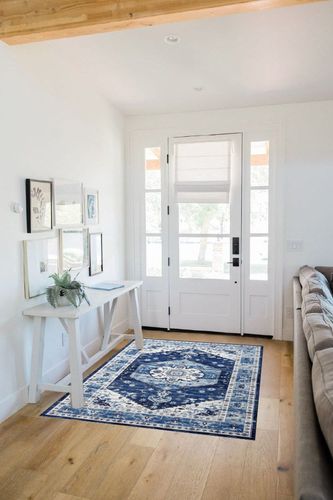 GAOMON Washable Boho Area Rug 4x6 Bedroom Living Room Indoor Rugs Soft Oriental Vintage Rugs Non-Slip Backing Stain-Resistant Non-Shedding Rug for Farmhouse Kitchen,4x6 Blue in White Scandinavian Entryway