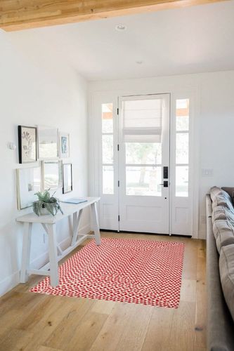Super Area Rugs Tri-Color Cotton Farmhouse Braided Cotton Rug - Buffalo Check Red,White,Gray 4' x 6' Rectangle in White Scandinavian Entryway