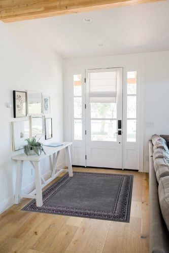 Antep Rugs Alfombras Bordered Modern 4x6 Non-Slip (Non-Skid) Low Pile Rubber Backing Indoor Area Rug (Gray, 4' x 5'8") in White Scandinavian Entryway