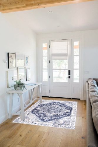 Auemtyn Area Rug,4x6 Washable Rug for Living Room, Rug with Anti-Slip Backing, Vintage Rug for Bedroom,Ultra-Thin Boho Farmhouse Rug for Home Decor(4'x6',Blue) in White Scandinavian Entryway