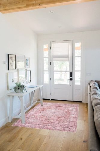 DECOMALL Kalina Washable Area Rugs Pink, Bohemian Vintage Foldable Carpet for Foyer Laundry Room Bedroom, 4x6ft in White Scandinavian Entryway