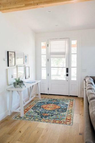 COZYLOOM Area Rug Medallion Distressed Rug 4x6 Floral Print Oriental Rug Foldable Thin Chenille Floor Cover Non-Slip Washable Rug for Living Room Bedroom Dorm Home Office Decor Blue/Red in White Scandinavian Entryway