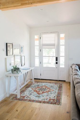 JOLENE.K Washable Rug Boho Rugs for Living Room Oriertal Rug Distressed Print Carpet 4x6 Vintage Non-Slip Stain Resistant Low-Pile Throw Thin Bedroom Rugs Dining Room Nursery Home Office, Rust/Blue in White Scandinavian Entryway