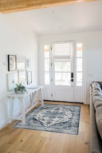 COZYLOOM Vintage Bohemian Area Rug 4x6 Washable Rug Oriental Floral Print Floor Cover Non-Slip Medallion Throw Carpet Soft Foldable Lightweight Thin Mat for Living Room Bedroom Office Beige/Blue in White Scandinavian Entryway