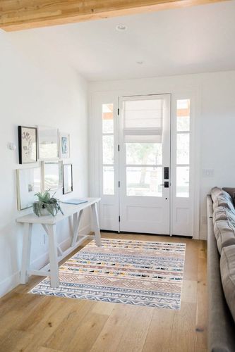 GMFINE Area Rug 4x6, Ultra-Thin Non Slip Washable Rugs, Geometric Boho Area Rugs Large Carpet for Living Room Bedroom Dinning Room (Blue/Brown, 4' x 6') in White Scandinavian Entryway