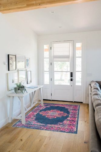 HomeRoots 4' X 6' Blue Power Loom Area Rug in White Scandinavian Entryway