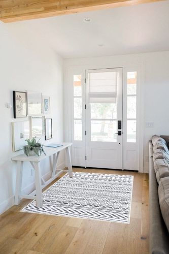 JOLENE.K Washable Rug Boho Rugs for Living Room Non Slip Geometric 4x6 Rug Bohemian Modern Abastract Carpet Stain Resistant Bath Mat Office, Grey in White Scandinavian Entryway
