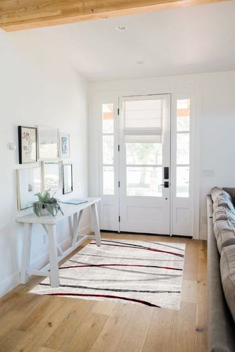SAFAVIEH Skyler Collection Area Rug - 4' x 6', Ivory Grey & Red, Abstract Design, Ideal for High Traffic Areas in Living Room, Bedroom, Dining (SKY112P-4) in White Scandinavian Entryway