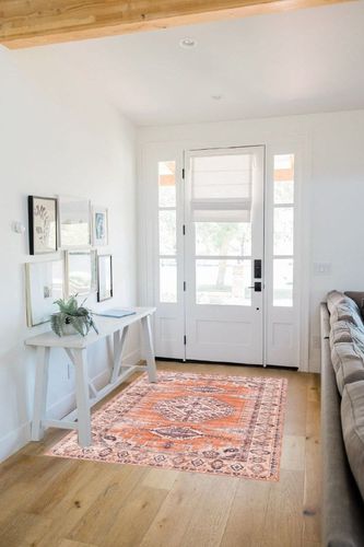 vivorug Washable Rug, Ultra Soft Area Rug 4x6, Non Slip Boho Rug Foldable, Stain Resistant Rugs for Living Room, Tribal Medallion (Orange, 4'x6') in White Scandinavian Entryway