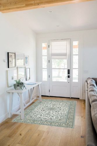 4x6 Area Rug Living Room Rugs: Machine Washable Rugs Soft Low Pile Area Rug with Non-Slip Backing Stain-Resistant, Indoor Floral Floor Carpet for Dining Room Nursery Home Office-Green in White Scandinavian Entryway