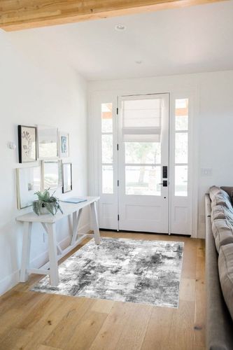 Dripex Modern Abstract Area Rug, Washable 4x6 Rug Soft Fluffy Indoor Carpet Area Rugs for Living Room Bedroom Kids Rooms, Ink Gray TPR Backing Faux Fur Throw Rug Non-Slip & Durable Floor Mats for Home in White Scandinavian Entryway