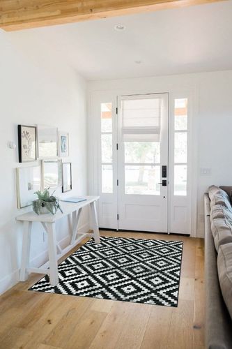 Lahome Area Rug 4x6 Rug Washable Rugs for Living Room Black and White Rugs for Bedroom, Moroccan Boho Trellis Non Slip Low Pile Stain Resistant Indoor Printed Floor Carpet for Kitchen Entryway in White Scandinavian Entryway