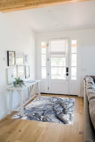 Abani Regal Collection Area Rug - Blue/Grey Marble Design -4' x 6' - Easy to Clean - Durable for Kids and Pets - Non-Shedding - Medium Pile - Soft Feel - for Living Room, Bedroom & Office in White Scandinavian Entryway