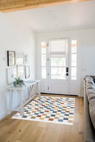 nuLOOM Naya Checkered Machine Washable Area Rug, 4x6, Beige in White Scandinavian Entryway