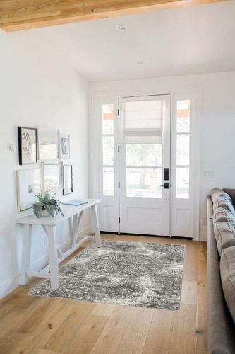 Unique Loom Sofia Collection Area Rug - Grand (4' 1" x 6' 1" Rectangle, Gray/ Ivory) in White Scandinavian Entryway