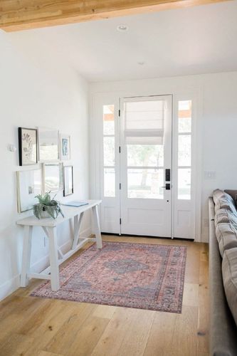 Adiva Rugs Machine Washable Area Rug with Non Slip Backing for Living Room, Bedroom, Bathroom, Kitchen, Printed Vintage Home Decor, Floor Decoration Carpet Mat (Pink, 4' x 6') in White Scandinavian Entryway