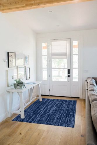 Nourison Essentials Indoor/Outdoor Navy Blue 4' x 6' Area Rug, Easy Cleaning, Non Shedding, Bed Room, Living Room, Dining Room, Backyard, Deck, Patio (4x6) in White Scandinavian Entryway
