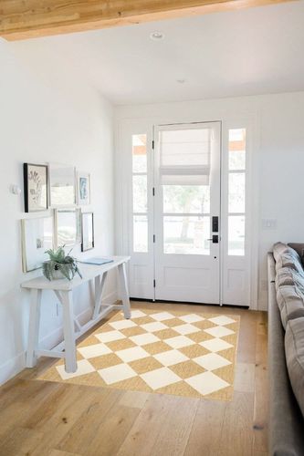 nuLOOM 4' x 6' Outdoor Performance Area Rug, Stain Resistant, Weather Resistant, High Traffic, Patio, Balcony, Outside, Tan in White Scandinavian Entryway